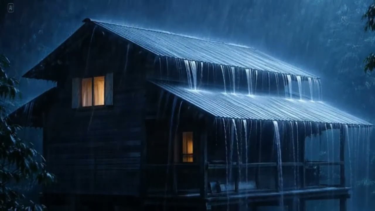 8 Hours Deep Sleep Therapy with Heavy Rainstorm & Powerful Thunder Sounds on Tin Roof at Night