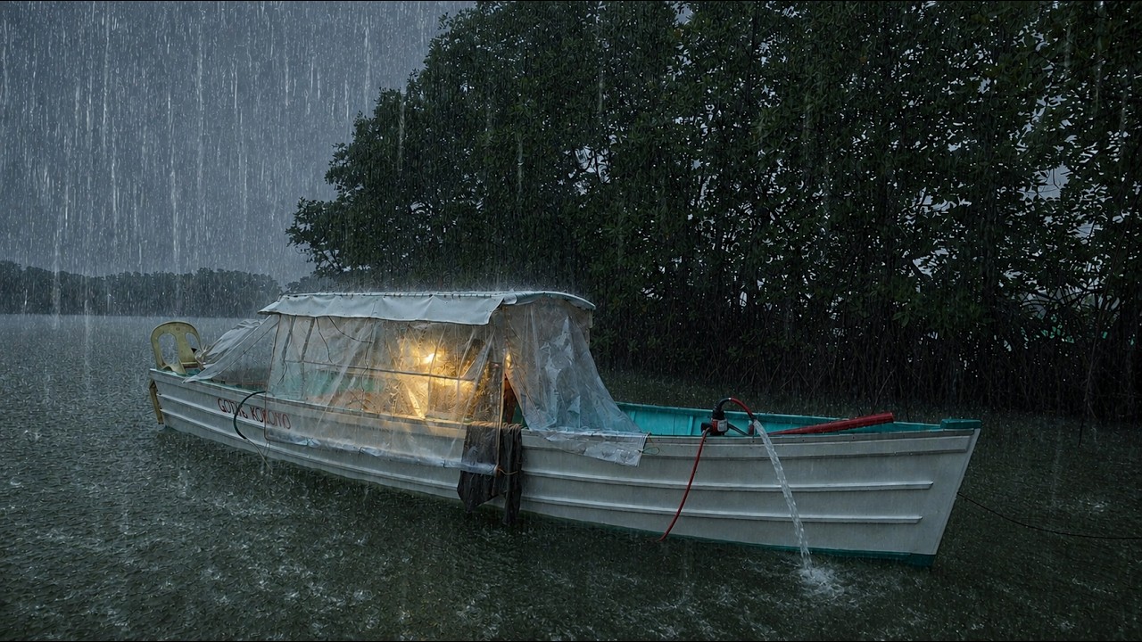 CAMPING IN HEAVY RAIN WITH MY TWO DOGS | MOST INTENSE RAIN THAT HIT MY BOAT GLAD I WATER PAMP