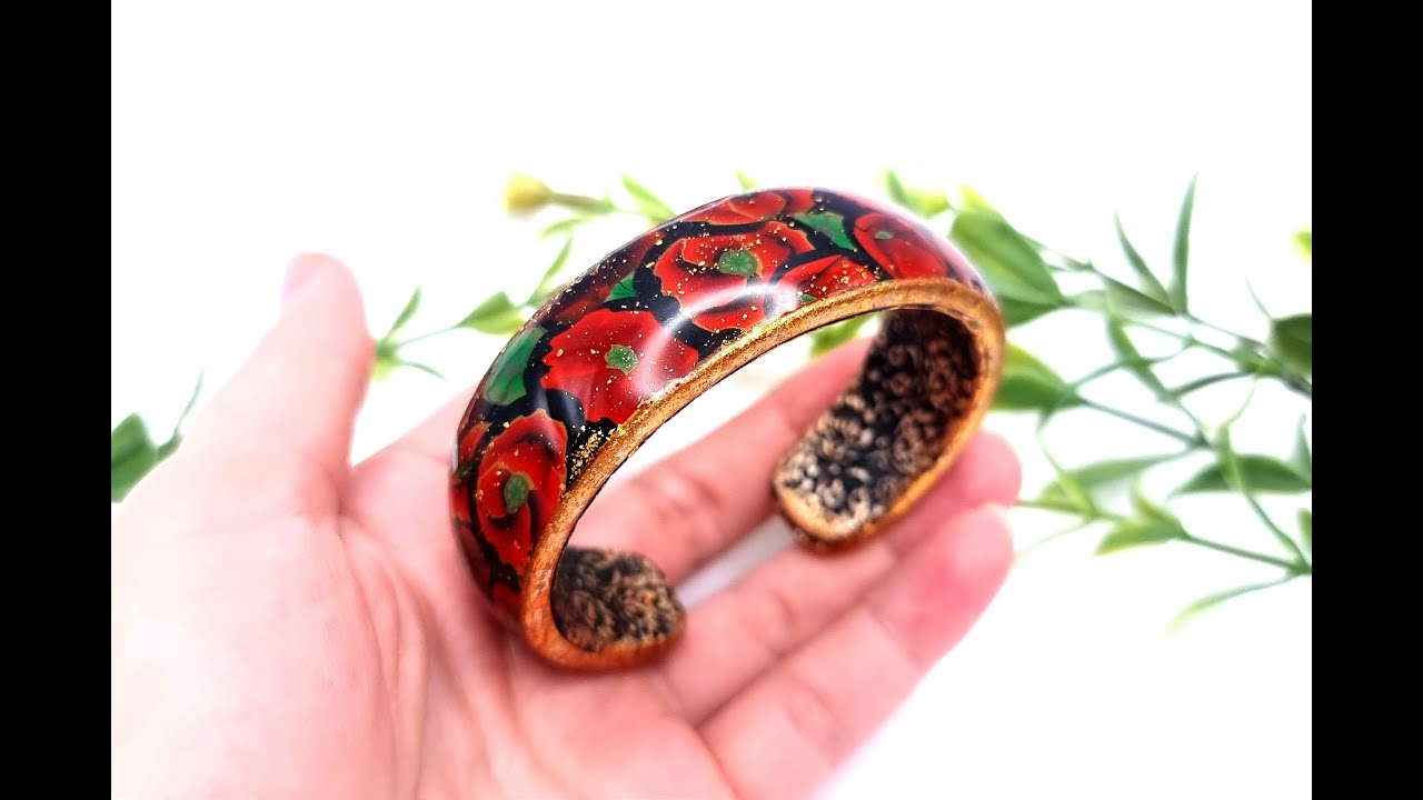 Beautiful Bracelet Made with Polymer Clay Poppies Flowers - How to make | Polymer Clay Wearable Art