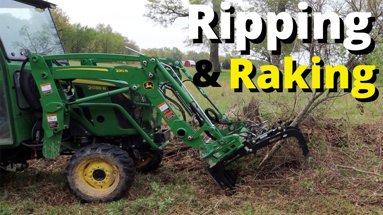 Digging With a Root Grapple and Sifting Debris with a Landscape Rake