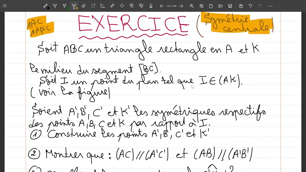 EXERCICE (Symétrie centrale التماثل المركزي) #1ac #1apic #اولى_اعدادي