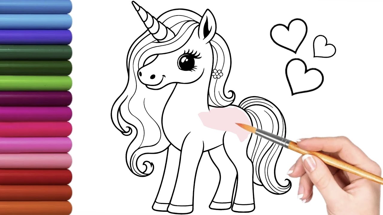 How To Draw A Unicorn 🦄 Drawing And Coloring A Cute Unicorn 🌈 Glitter Drawings For Kids