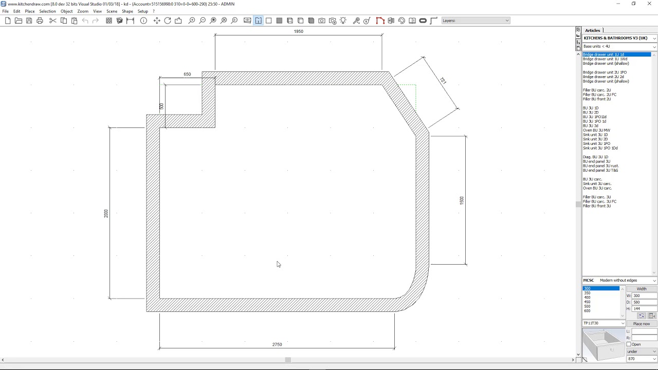 2 - KitchenDraw : placing the walls