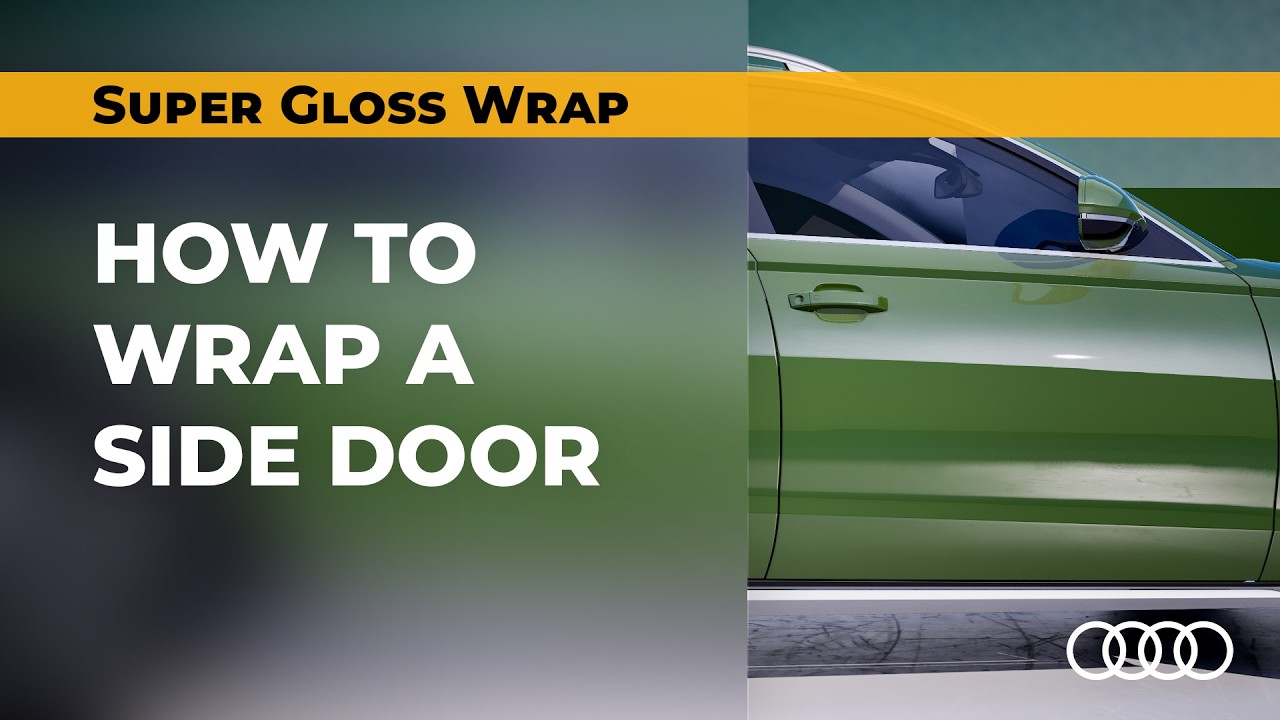 Vinyl wrapping. Door wrapping with high-gloss wrap, TeckWrap Khaki Green