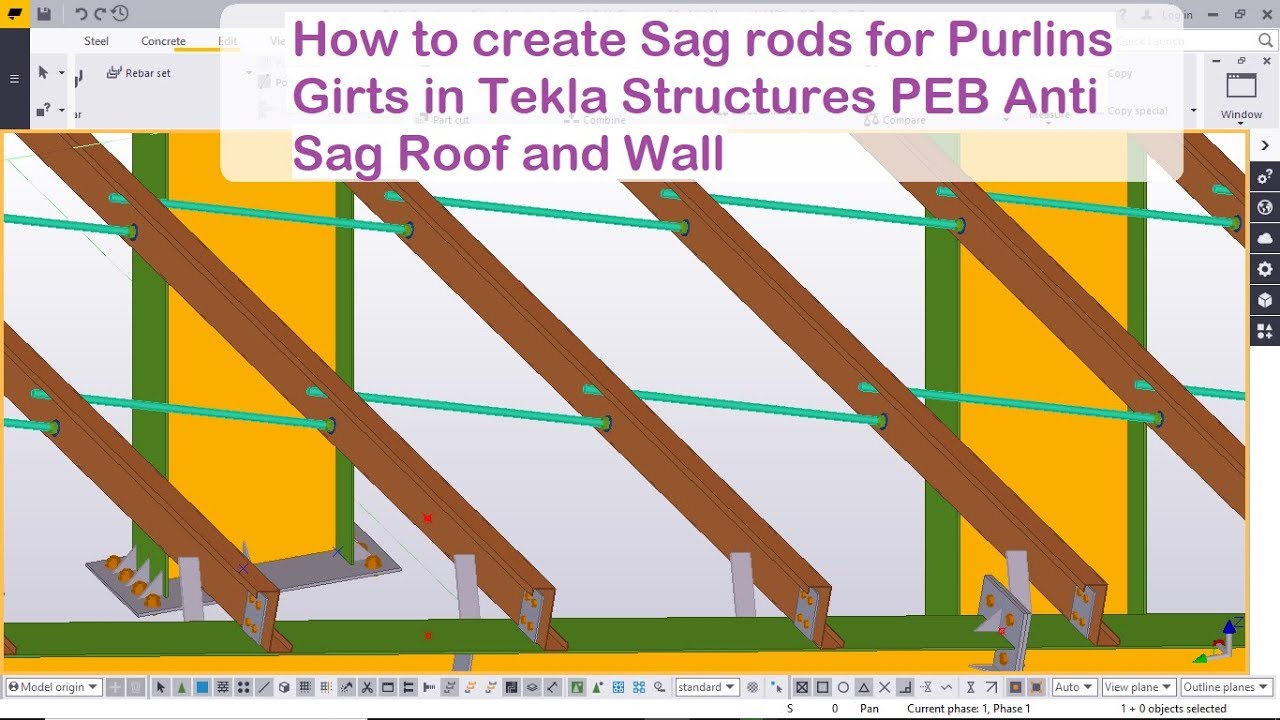 how to create Sag rods for Purlins Girts in Tekla Structures PEB Anti Sag Roof and Wall
