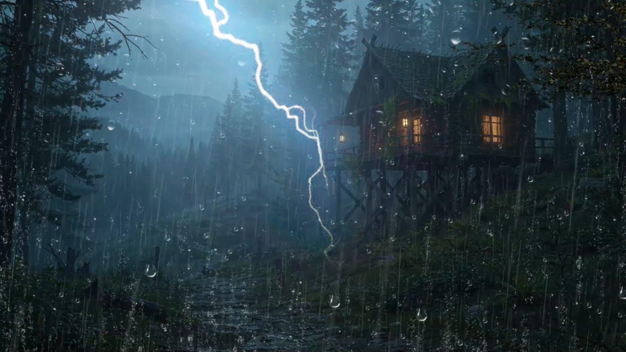 Rain Sounds at a Cozy Mountain Cabin (No Ads) 🌧️ | Heavy Rain Ambience for Deep Sleep & Full Rest
