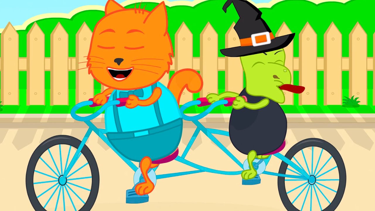 Cats Family in English - A walk on the bike Cartoon for Kids