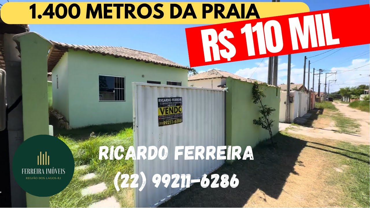 Casa em Unamar: 2 Quartos, 1.400m da Praia, Rua Sem Saída - R$ 110 Mil, Perto do Comércio