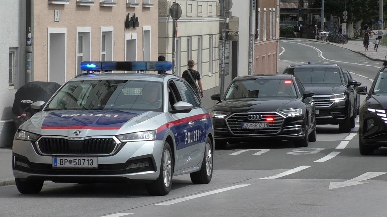 (Staatsbesuch aus Kroatien) VIP Eskorte Polizei Salzburg + Regierungsfahrzeuge Zagreb (Kroatien)