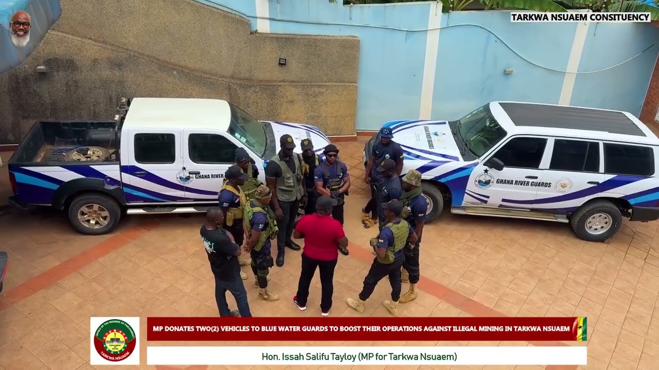 Strengthening the fight against illegal Mining in Tarkwa Nsauem. Two (2) cars donated by MP.