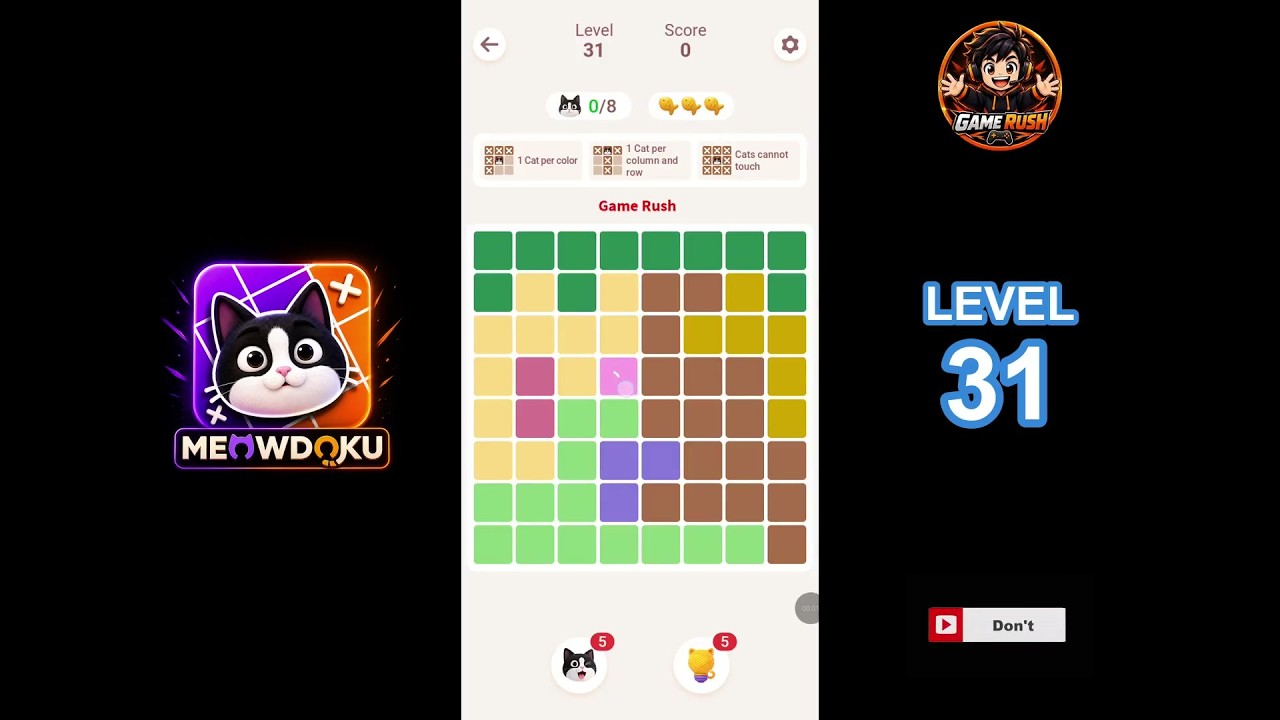 Meowdoku Level 31 walkthrough | full solution