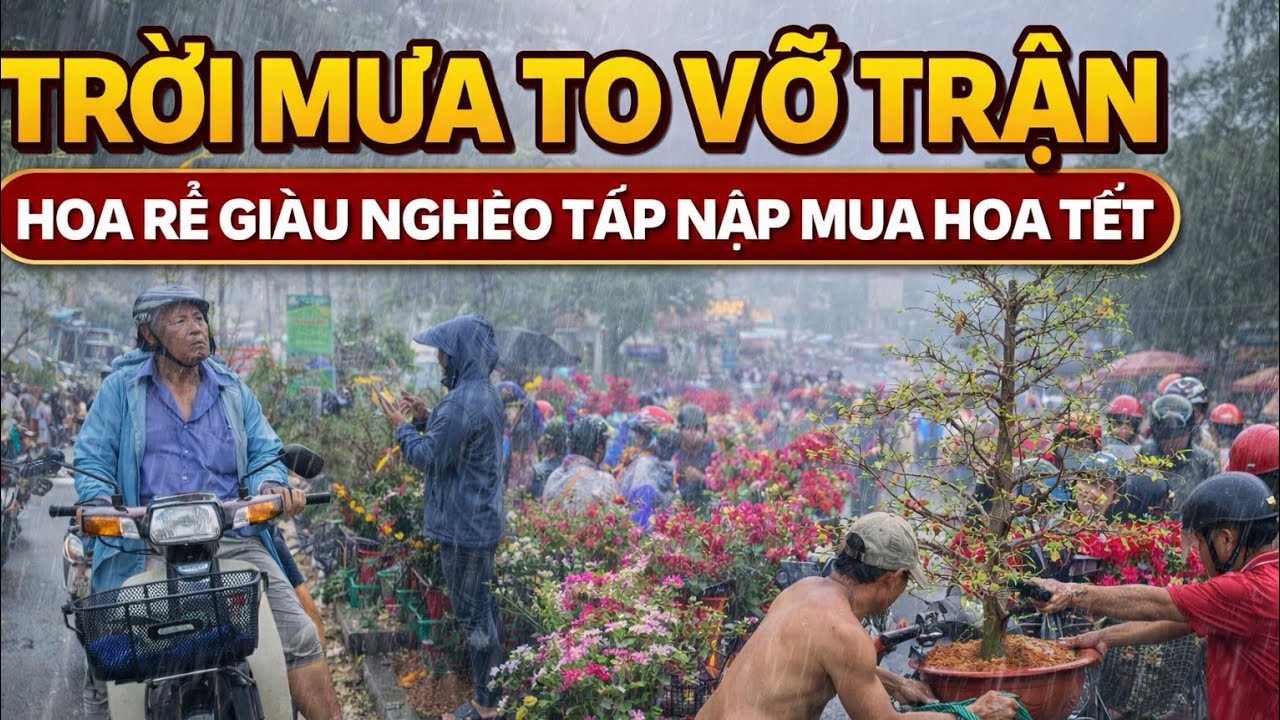 Tấp Nập Trời Mưa Như Chút Nước Chợ Hoa Tết Bến Bình Đông Giàu Nghèo Chen Nhau Mua Hoa Tết