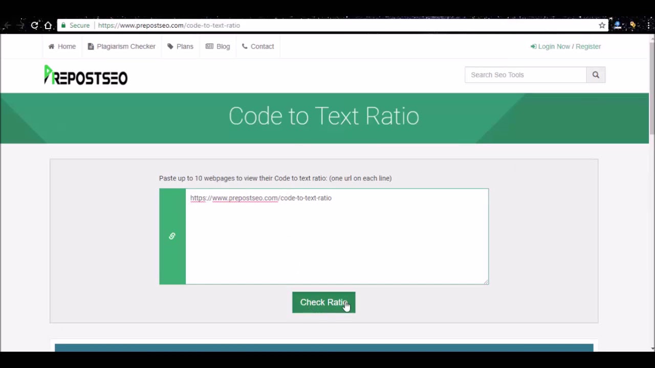 Check Code to Text Ratio for mutiple URLs