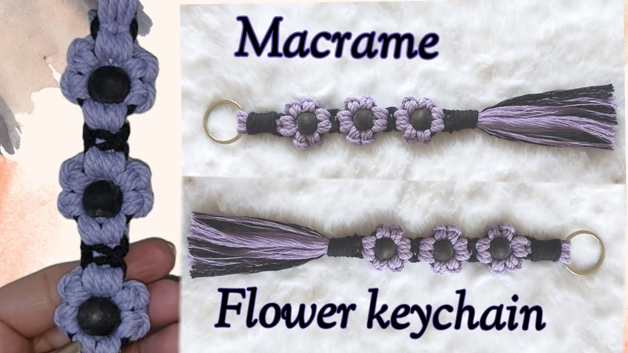 Macrame Flower with beads|| Macrame Flower keychain tutorial || Macrame daisy Flower