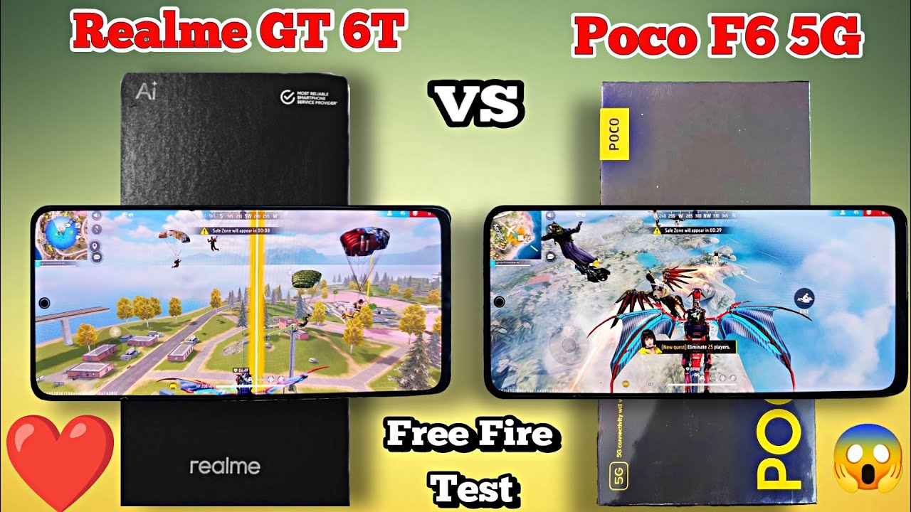 Realme Gt 6T 5G VS Poco F6 5G Free Fire Test || Which is The Best For Gaming Phone ???