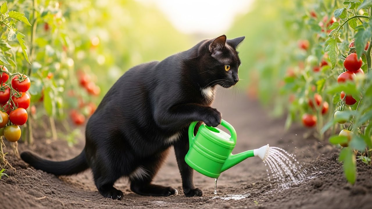 黒猫ジジ、トマトを育ててフライドチキン店で働く