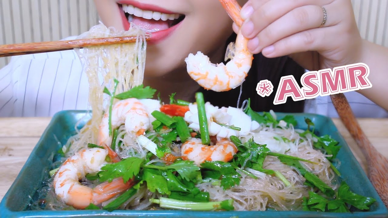 ASMR Glass Noodles with Seafood Salad , CRUNCHY EATING SOUNDS | LINH-ASMR