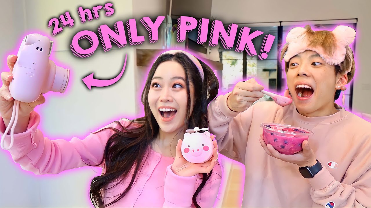 Living With ONLY PINK Items For 24 Hours Challenge!!