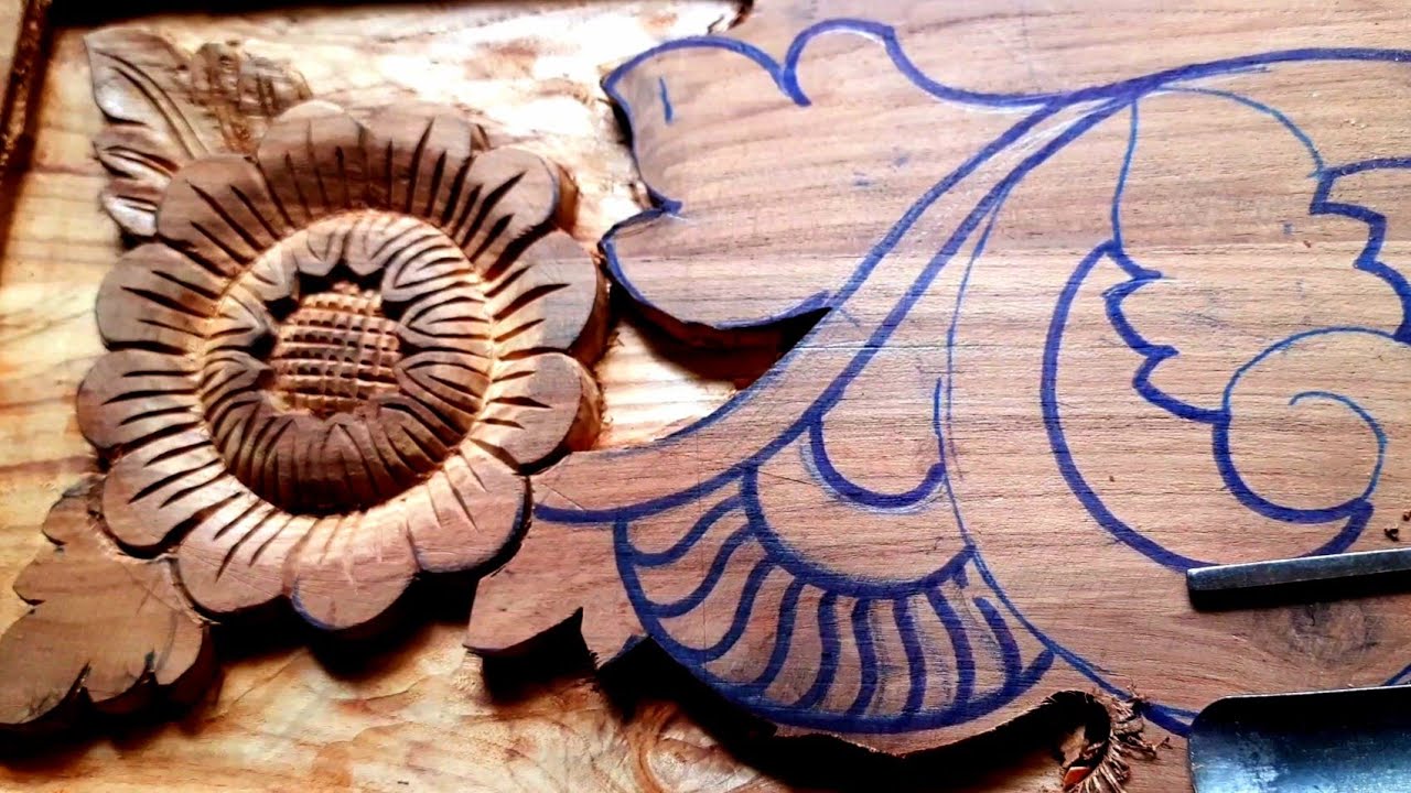 |Wood carving flower tutorial|UP wood art|Making wood flower|