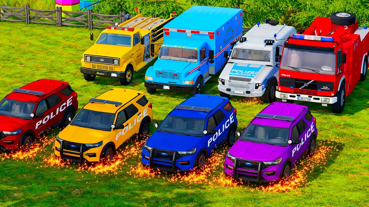 FUN COLOR WORLD – TRANSPORTING POLICE CARS, AMBULANCE, FIRE TRUCK - Farming Simulator 22