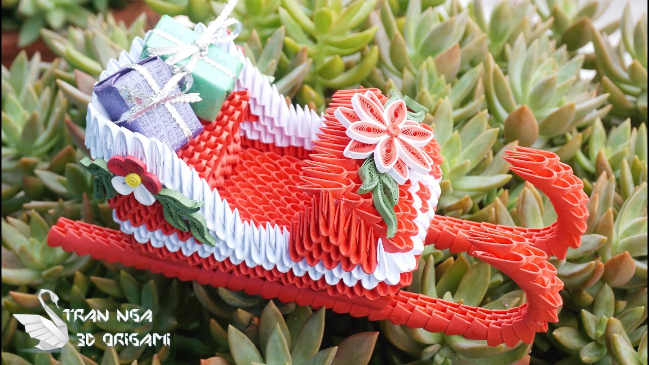 3d origami Santa sleigh tutorial , christmas decor | Tutorial de trineo de Santa de origami 3d