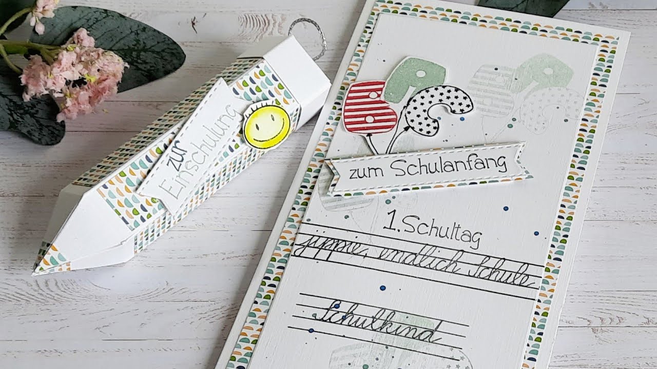 Geschenkset zum Schulanfang basteln, Karte mit Stempelset Schulkind von creative depot basteln