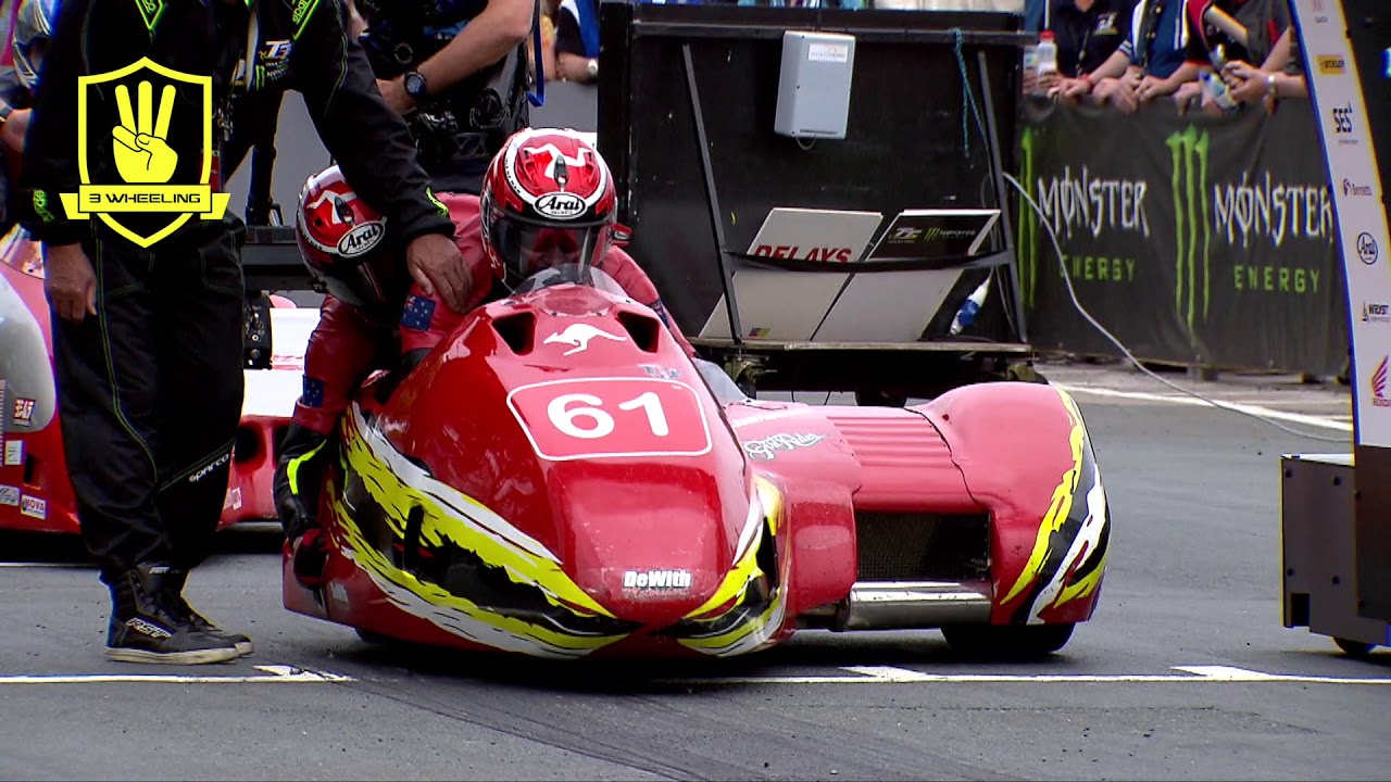 Isle of Man TT - 3 Wheeling 2016 Sidecar Race 1 Grid Line - Restart