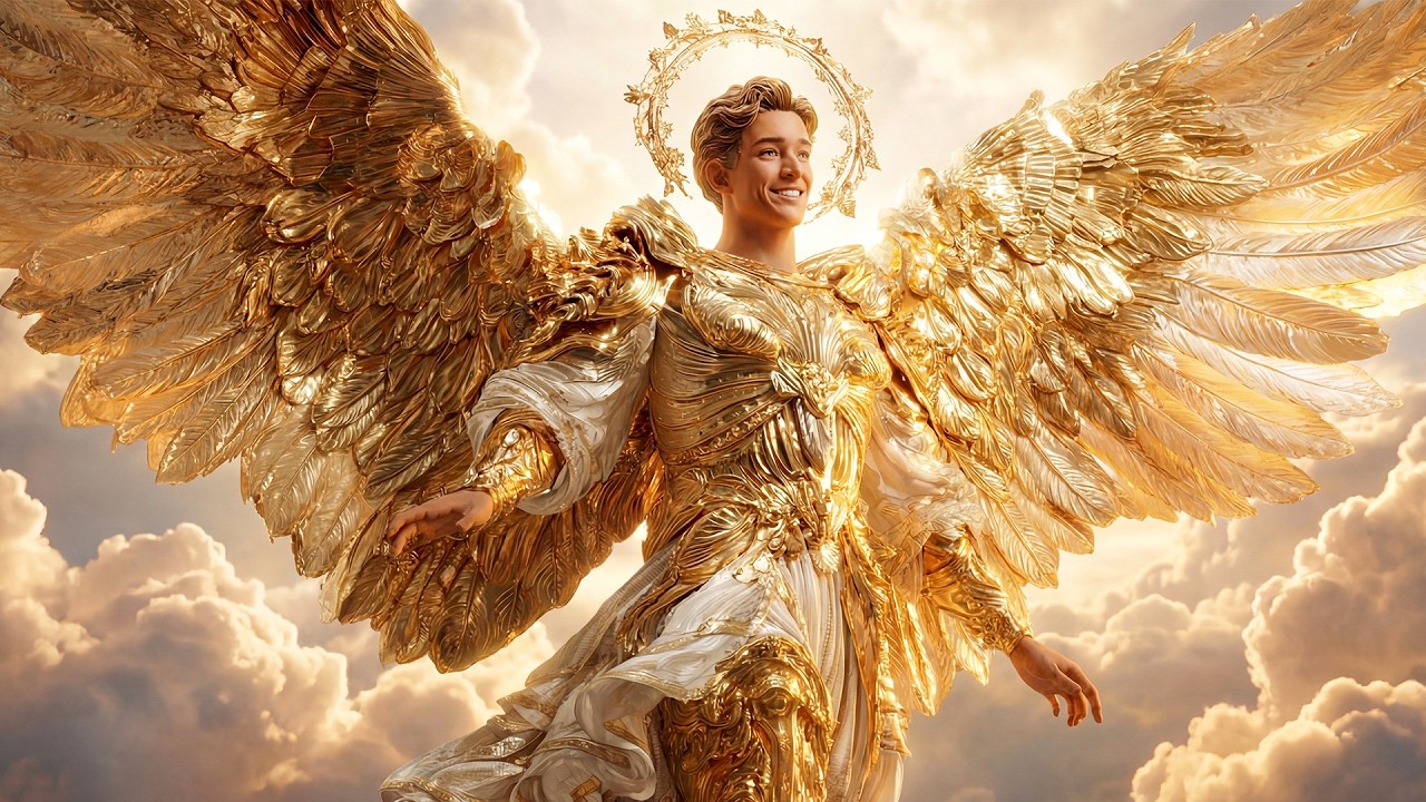 Divine Angel with Golden Wings – Radiating Grace and Light in the Heavenly Palaces