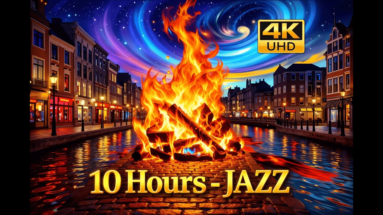 10 HOURS Jazz Fireplace – Amsterdam Night Ambience for Chill & Zen