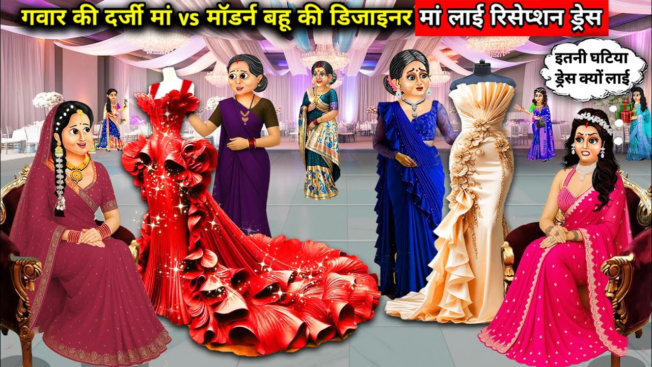 गवार की दर्जी मां vs मॉडर्न बहु की डिज़ाइनर मां लाई रिसेप्शन ड्रेस|| Hindi cartoon stories||rich and