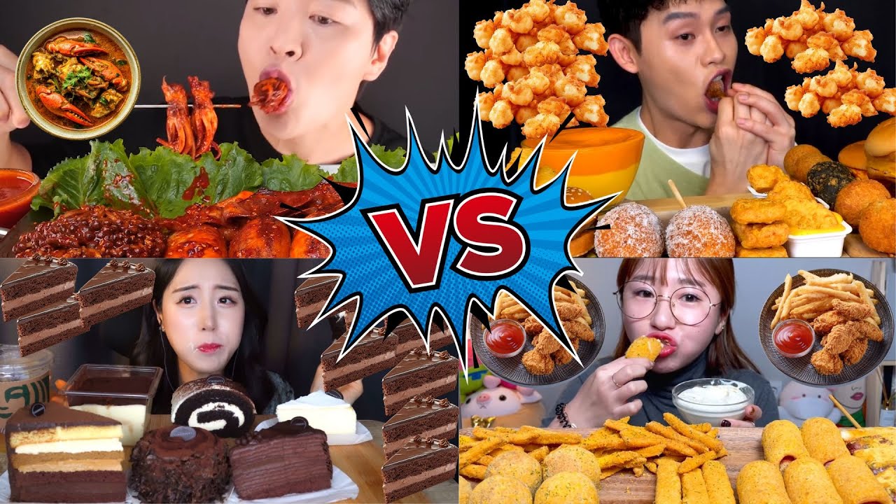 Sweet vs Spicy Mukbang Feast 🔥🍰 Giant Cakes, Fried Snacks & Spicy Seafood ASMR Eating Show