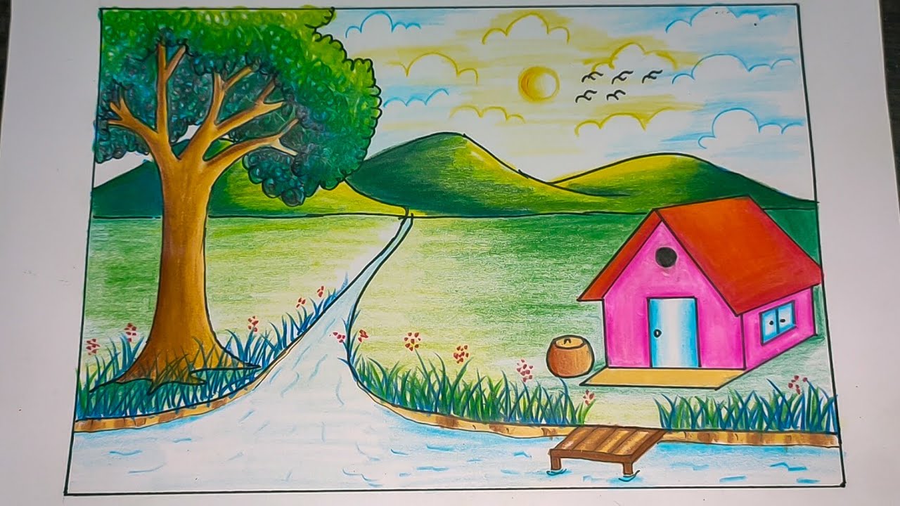 สอนวาดภาพวิวธรรมชาติ (แบบละเอียด)  How to draw Natural Scenery