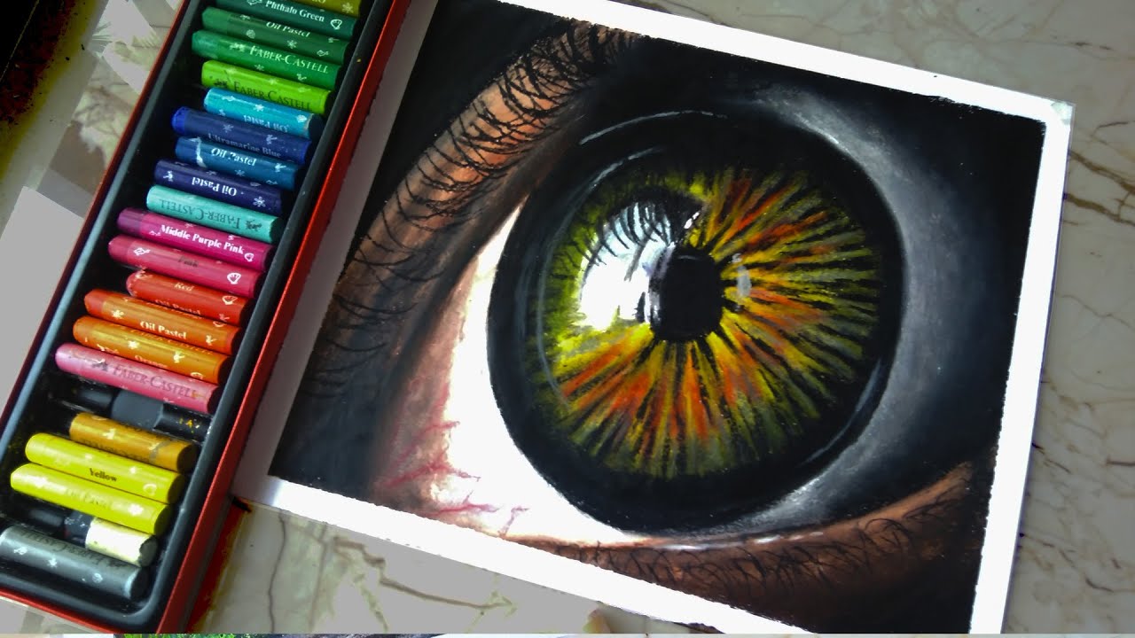 Realistic eye drawing using oilpastels for beginners step by step follow along tutorial