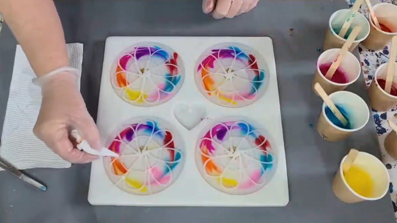 #2277 Incredible Rainbow Resin 3D Bloom Coasters