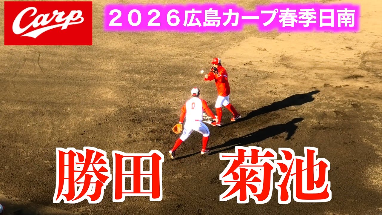 菊池涼介／矢野雅哉／勝田成／佐藤啓介／前川誠太／途中から二俣翔一も参加　守備練習②！【２０２６広島東洋カープ春季日南キャンプ】