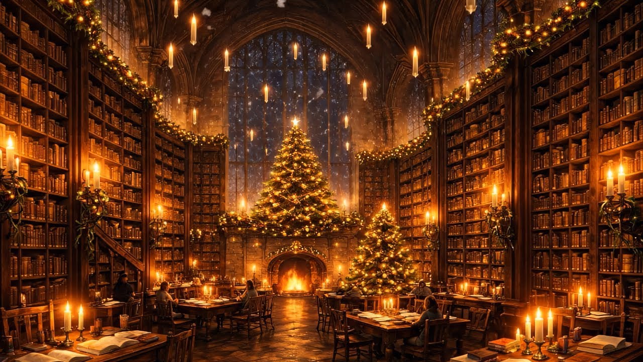 Cozy Winter Ambience at the Christmas Library | Study, Meditate & Relax 
