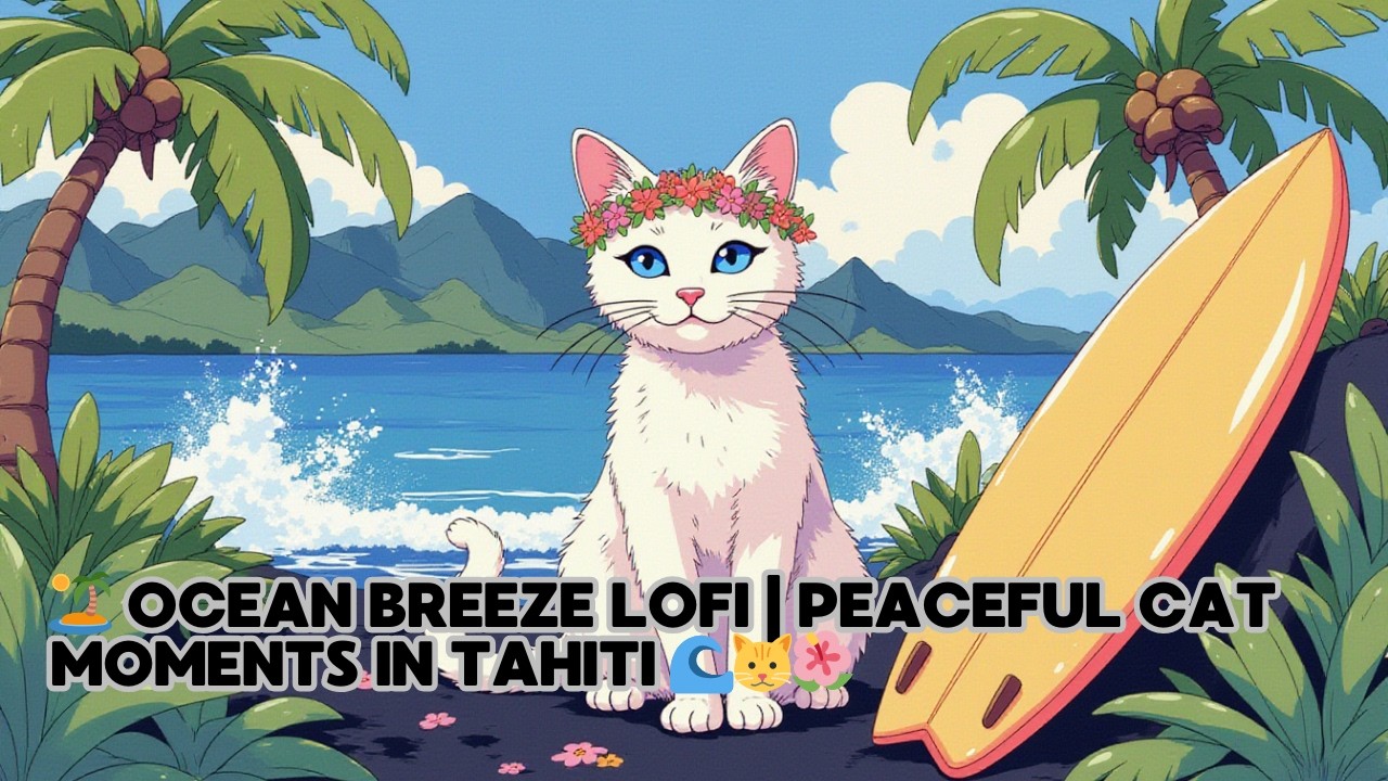 🏝️ Ocean Breeze Lofi | Peaceful Cat Moments in Tahiti 🌊🐱🌺