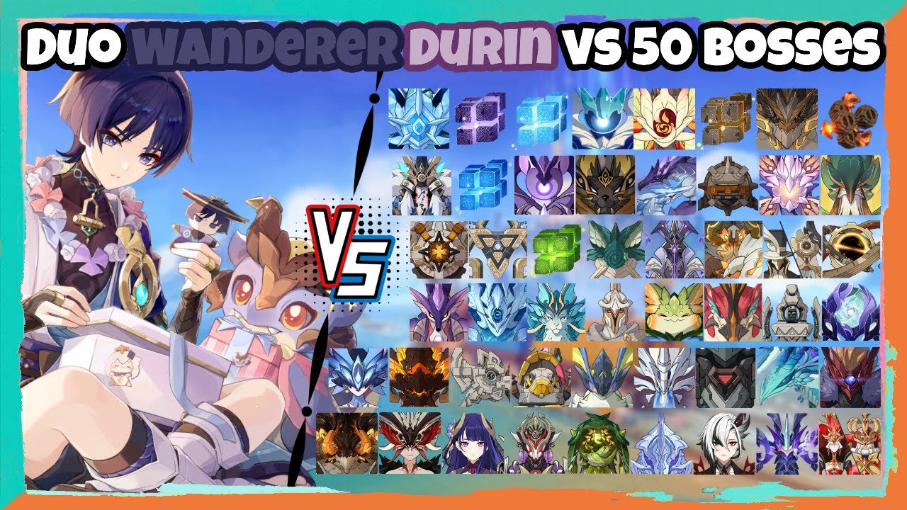 Duo Wanderer and Durin vs 50 Bosses (WL 9) Without Food Buff | Genshin Impact