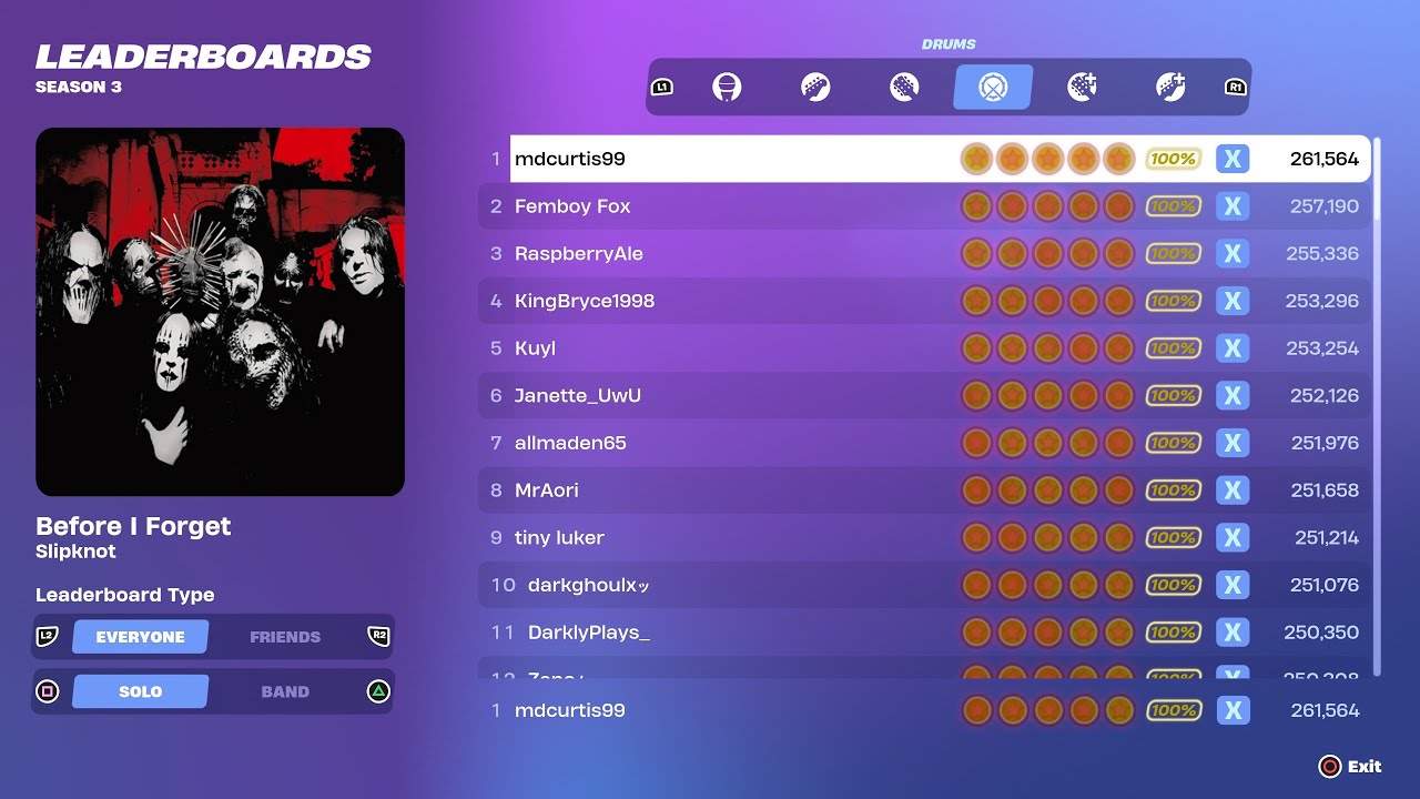 [Fortnite Festival S3] Before I Forget Expert Drums 100% FC World Record