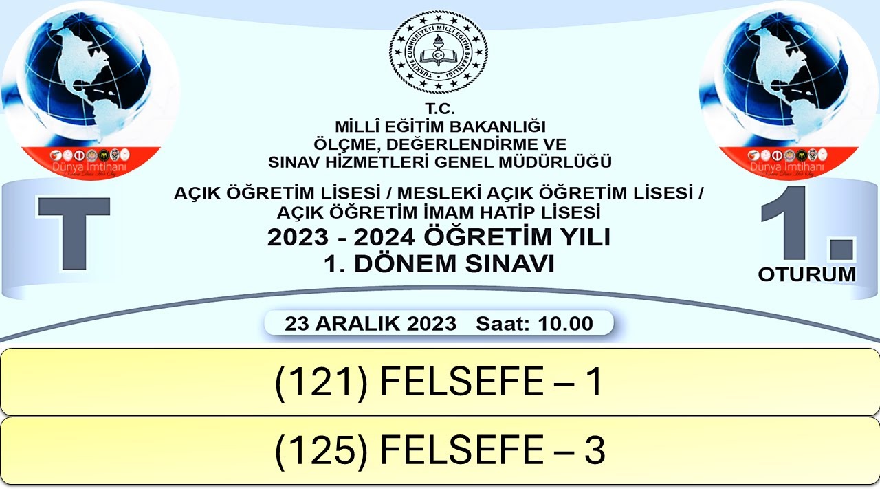 2024 / 1. DÖNEM / AÇIK ÖĞRETİM LİSESİ / (121) FELSEFE – 1 / (125) FELSEFE – 3