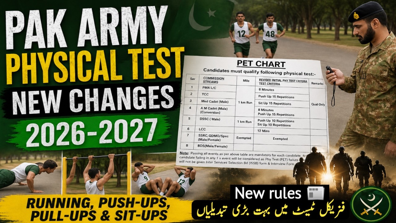 Pak Army physical test new changes 2026 | Pma 158 long course physical test running pushups pullups