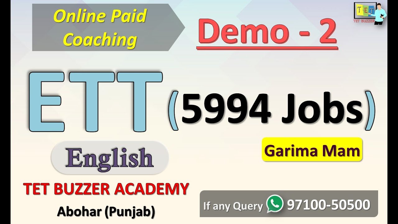 ETT 5994 Jobs|| Online Paid Coaching|| English (Demo-2) Garima Mam|| TET BUZZER (97100-50500)