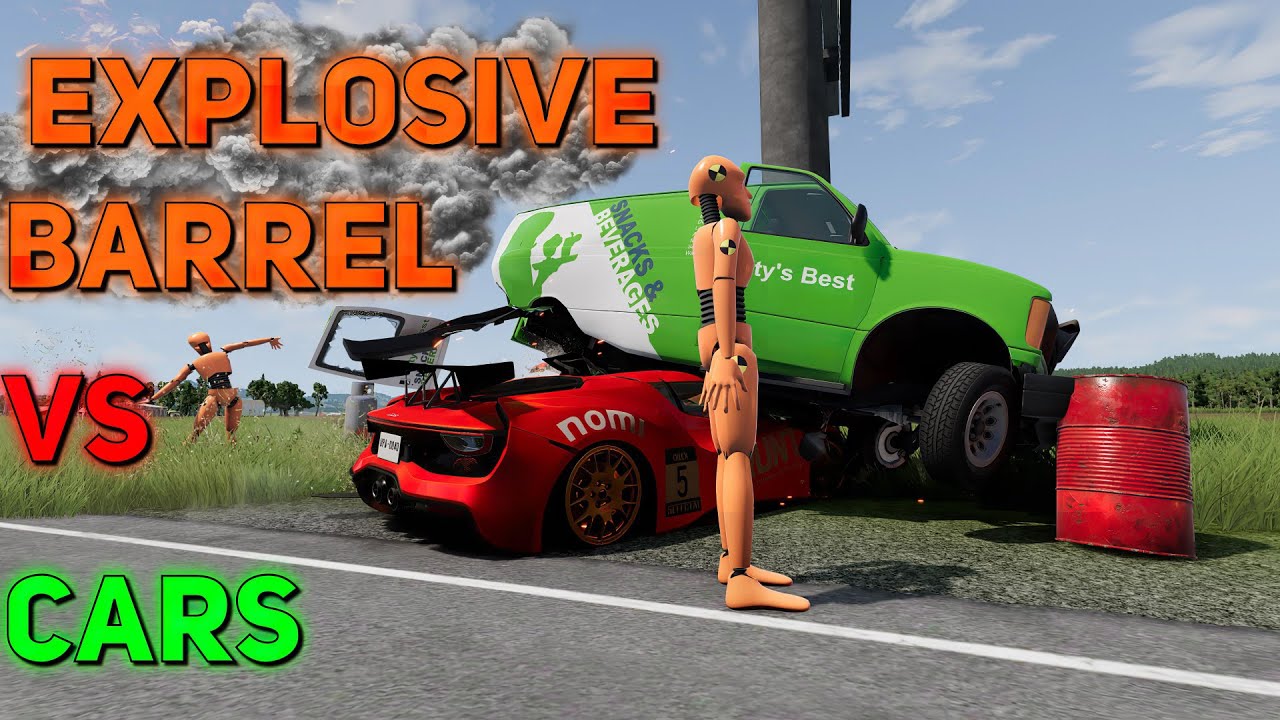 💥🚗EXPLOSIVE BARREL VS CARS  P2  🚗💥 #beamngdrive