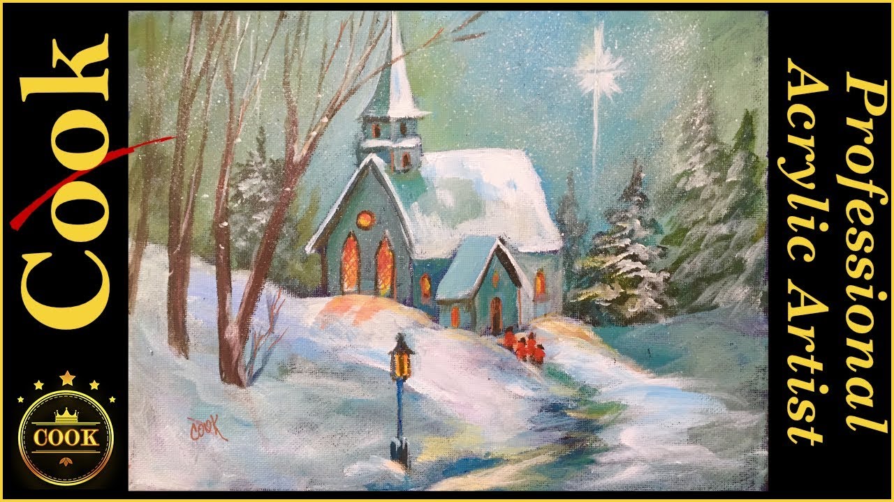 Snowy Church in the Woods An Acrylic Painting Tutorial for Beginners