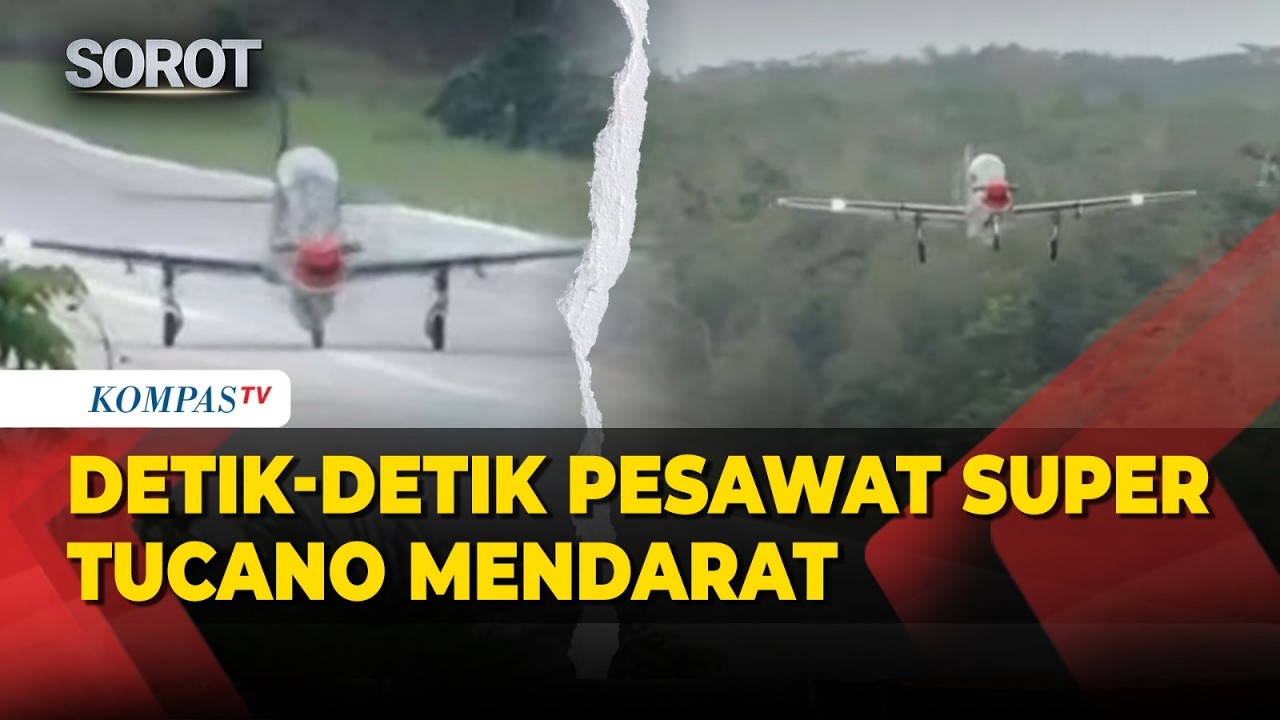 Detik-Detik Pesawat Super Tucano TNI AU Mendarat di Tol Terbanggi Besar-Kayu Agung