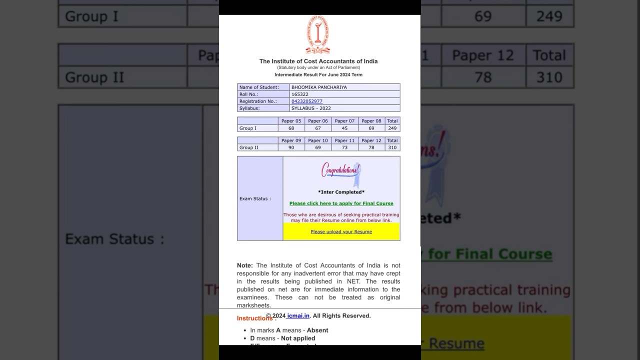 CMA INTER JUNE 24 Result *Reaction*🥺 AIR 18✨