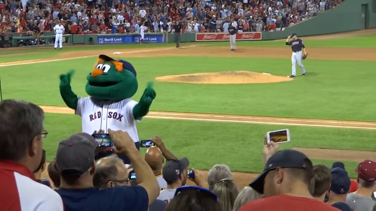 Wally the Green monster singing Sweet Caroline at Fenway Park