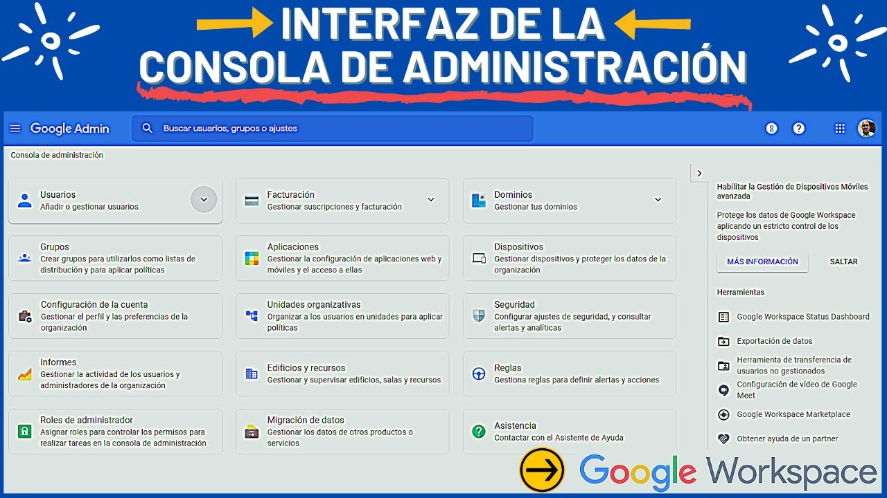 Interfaz de la Consola de Administración de Google Workspace y algunos Tips.