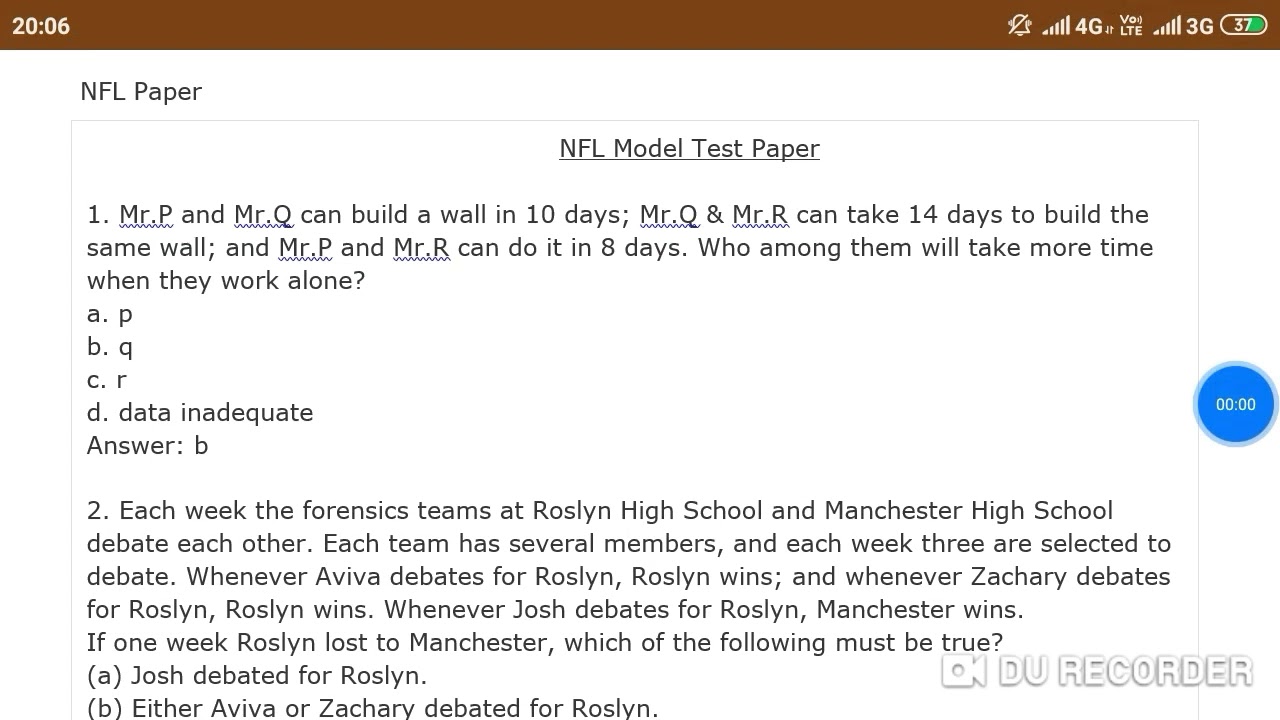 NFL MODEL QUESTION PAPER 1 with answers