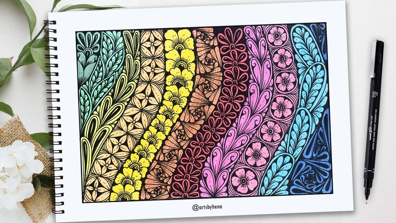 Простые и красочные узоры в технике зентангл для начинающих🌿🌼Искусство зентангл 🌿🌼Искусство дудла